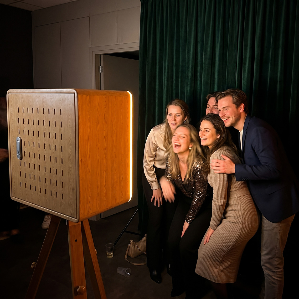 Gasten poseren bij de photobooth